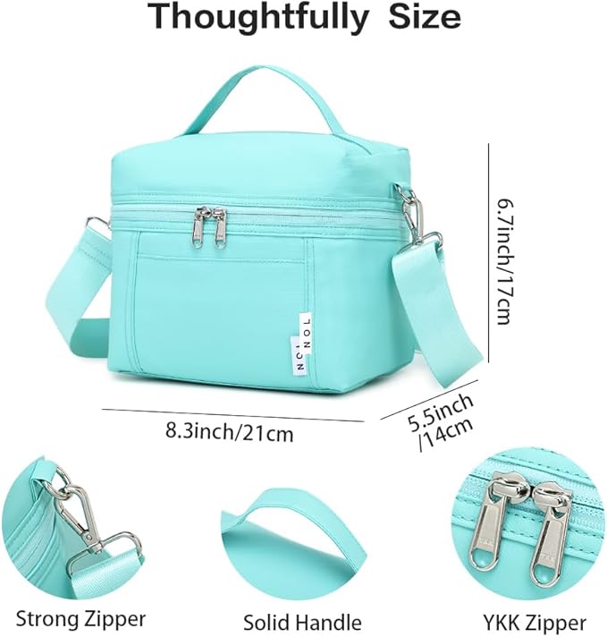 NOL Natural Organic Lifestyle Insulated Lunch Bags for Women Cooler Bag Lightweight Nylon Waterproof Lunch Box For Work(Small, Cyan