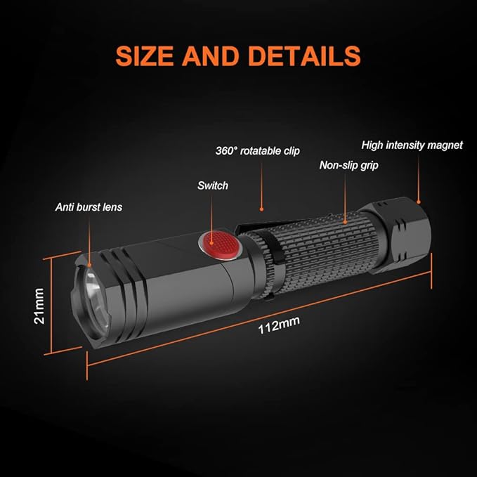 NICRON B74T LED Twist Flashlght 700 Lumen with Red Light Magnetic Rechargeable Waterproof for Fishing Night Walking