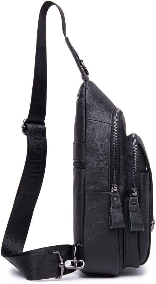 KPYWZER Vintage Leather Sling Bag Bags for Men Women Backpack Shoulder Messenger Crossbody Outdoor Travel Hiking Camping Tactical Chest Pack Daypack Black