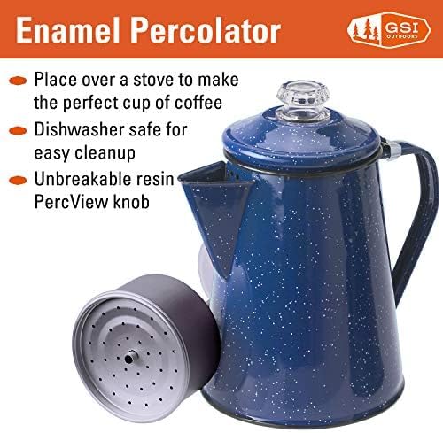 GSI Outdoors Percolator Coffee Pot | Enamelware Campfire Coffee Boiler Kettle for Outdoor Camping Cookware, Cabin, RV, Kitchen, Hunting & Backpacking