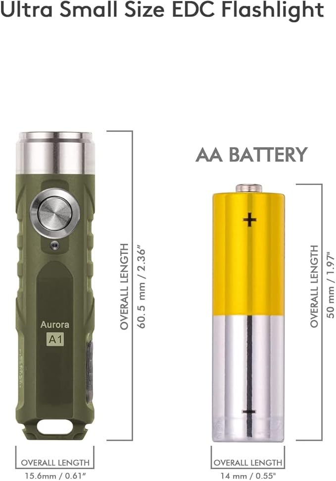 RovyVon Aurora A1 G4 Keychain Flashlight, Max 650 Lumen Super Bright with EDC Mini Size, 5 Mode Easy Use, USB-C Rechargeable, Waterproof, Perfect for Camping Emergency Outdoor(ArmyGreen)