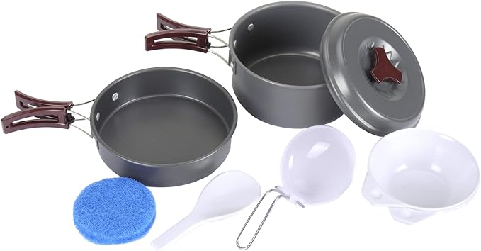 Bulin 24/13/11/8/4 PCS Camping Cookware Mess Kit Lightweight Backpacking Cooking Set Outdoor Cook Gear for Family Hiking, Picnic(Kettle, Pot, Frying Pan, Bowls, Plates, Spoon)