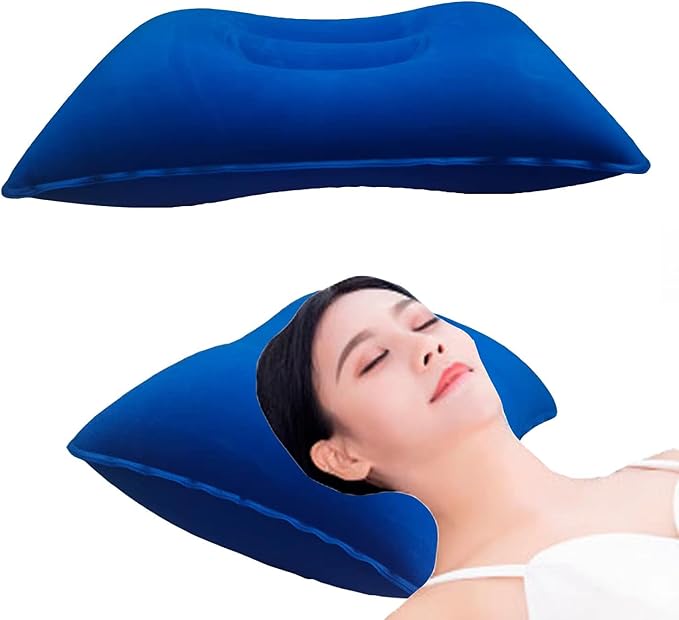 3 Pack Royal Blue Ultralight Inflatable Pillow Small Squared Flocked Fabric Air Pillow for Hiking,Camping,Traveling,Napping,Desk Rest,Neck & Lumbar Support