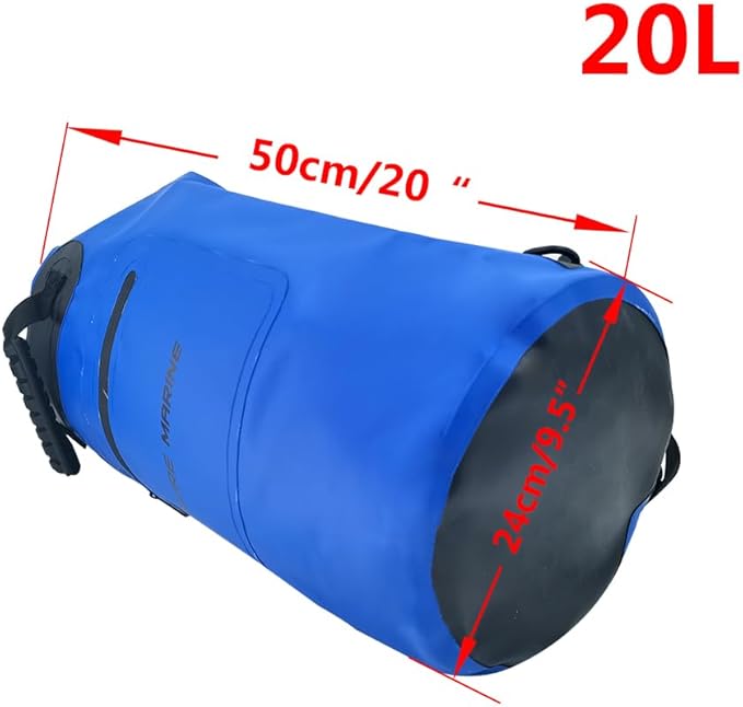 ISURE MARINE Waterproof Dry Bag with Zippered Pocket 20L,Waterproof Phone Case Roll Top Closure Travel Bags for Kayking, Boating, Kayaking, Surfing, Rafting and Fishing, Deck Bags Blue
