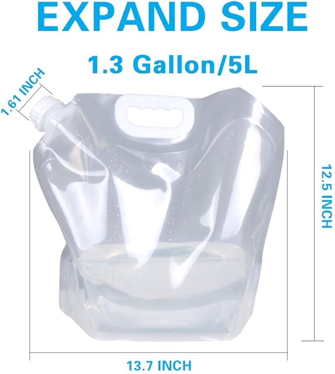 1.3 Gallon Collapsible Water Container Bag, BPA Free Food Grade Clear Plastic Storage Jug for Sport Camping Riding Mountaineer,Freezable,Food Grade (1.3 Gal, 2-pack)