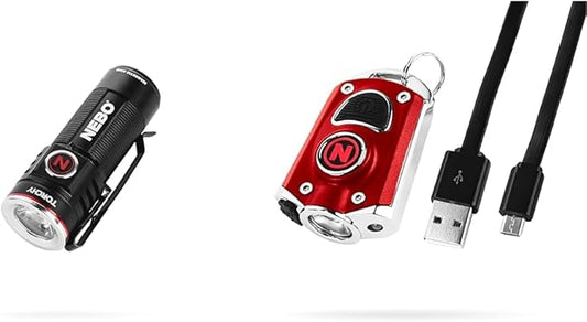 NEBO Torchy 1,000-Lumen Pocket Flashlight, LED Rechargeable Flashlight for EDC & MYCRO USB Rechargeable LED Keychain Light, Tactical Keyring Flashlight Features 6 Light Modes High Lumens –Red