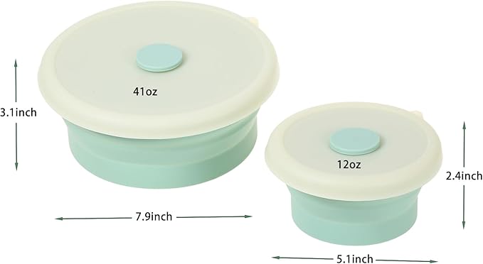 Collapsible Bowls for Camping(41oz,100% Food-grade Silicone Bowl with Lid Free BPA,Folding Mixing Bowls for Travel,RV storage,Leftovers,Swell Salad Bowl Kit