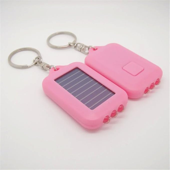 10 Pack Solar Mini Keychain Light Pocket Tiny LED Flashlight Rechargeable, Bright Small Flashlights Torch for EDC, Emergency, Power Outage,Camping, Party Favors (Pink)