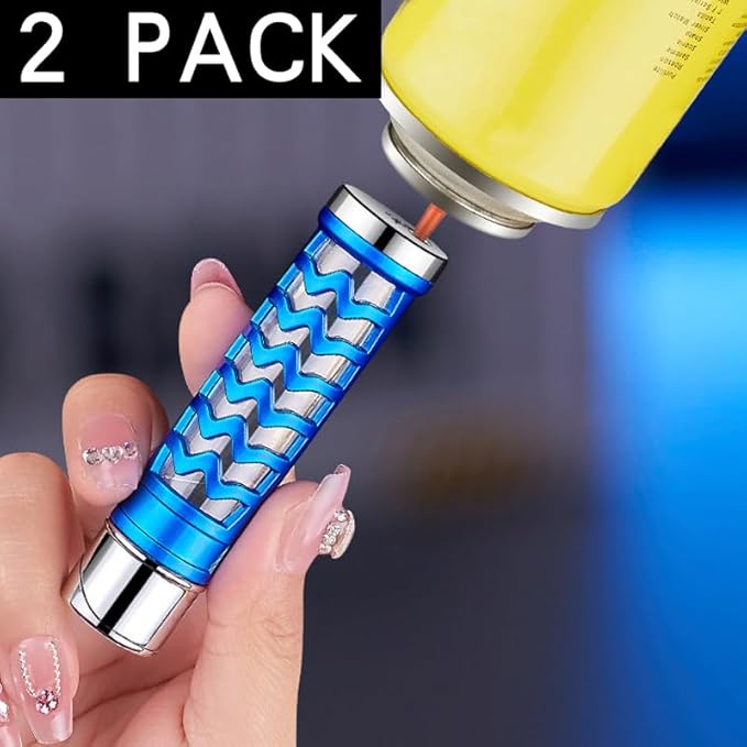 2 Pack Blue Black Cool Butane Torch Lighters,Refillable Adjustable Jet Flame Lighter,Windproof,Gift for Men Candles Camping BBQ (No Butane Fuel)