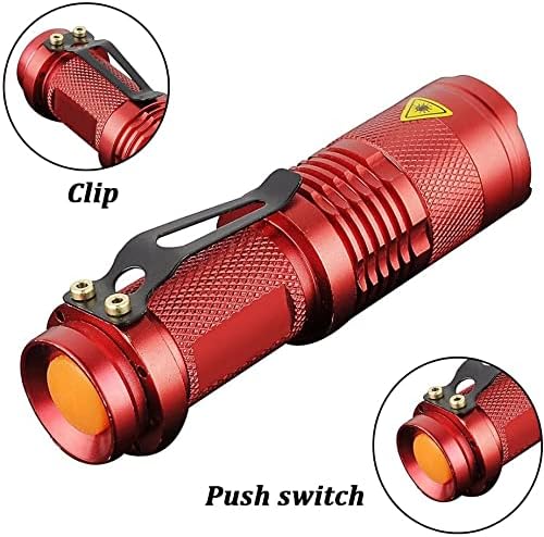 MODOAO 6 Pack Mini Flashlights LED Flashlight 7W 350LM 3 Mode Flashlight Torch Adjustable Focus Zoomable Light,Skid-Proof Design & Waterproof Design (Red)