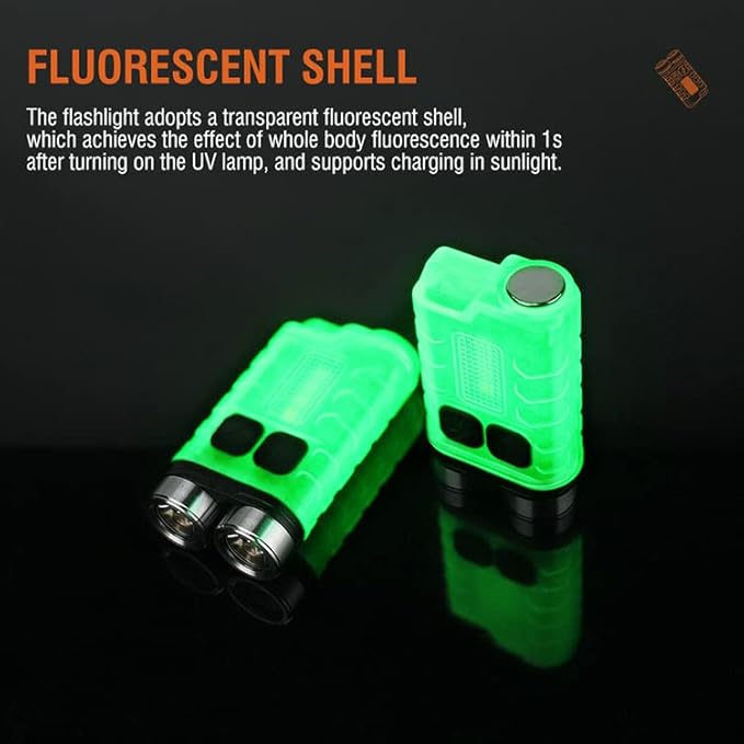 Mini Flashlight Keychain EDC Flashlight Rechargeable Magnet LED Bright 900LM Red UV Blue Light,IP65 Waterproof and 12 Light Modes Pocket Flashlight for Adventure Camping White