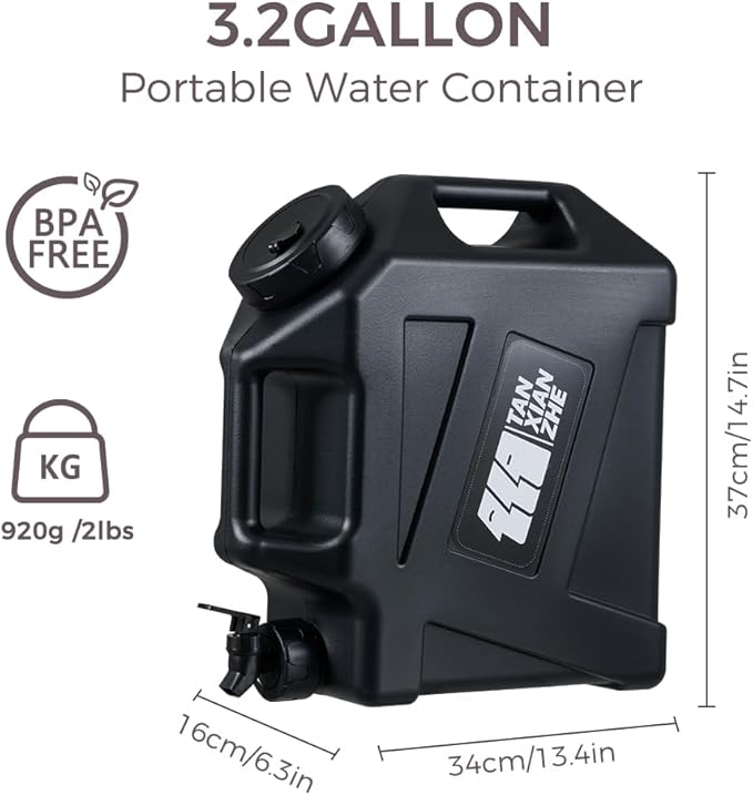 12L Portable Water Containers with Spigot, Water Jug BPA Free No Leakage Double Handle Emergency Water Tank for Outdoor Hiking Camping Picnic Barbecue Indoor Water Storage