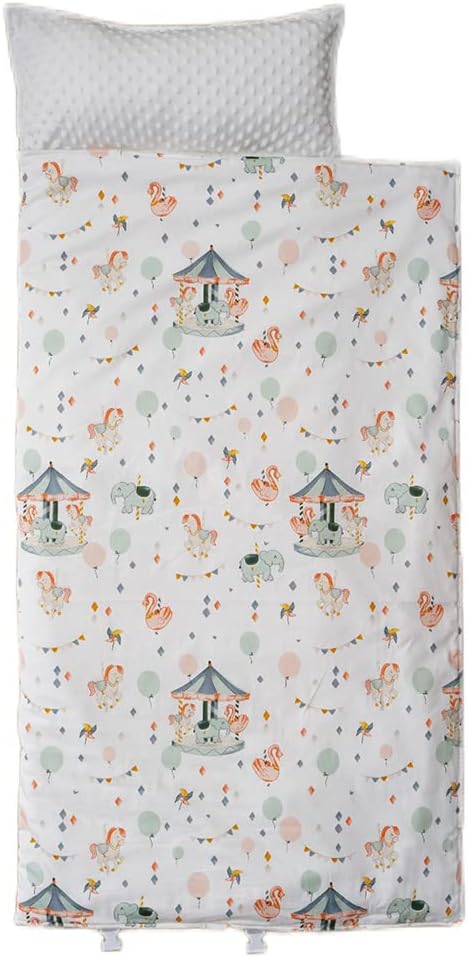 Bunnikins & Clover Toddler Nap Mat with Removable Pillow, Nap Mats for Preschool, Easy Clean Toddler Nap Pad for Kindergarten, Kids Sleeping Bag for Travel Camping