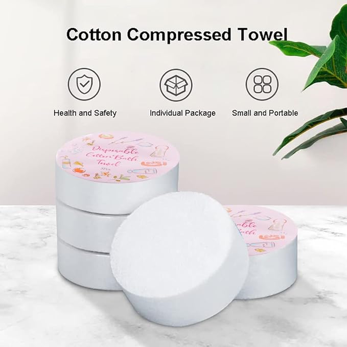 Coldcool Disposable Cotton Bath Towels, 55 x 27 inch Large Compressed Towel, Portable Light and Reusable, Suitable for Hiking, Camping, Beach, Swimming and Traveling, 5 Individual Pack