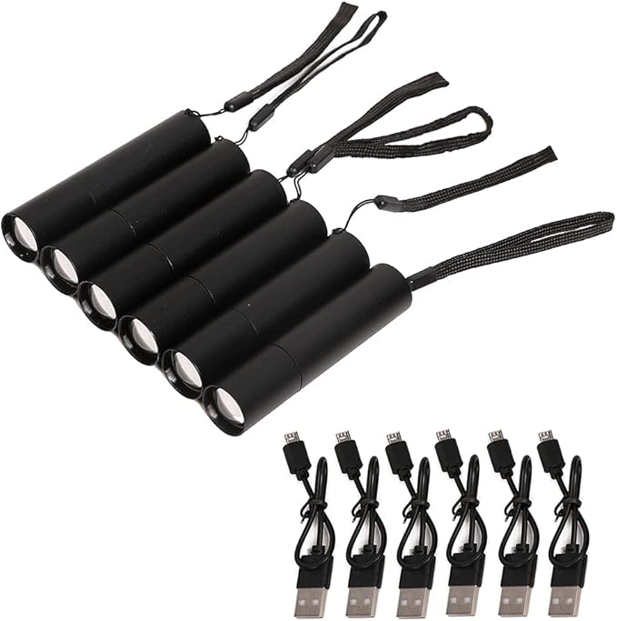 Rechargeable Mini LED Flashlights, 6pcs High Brightness Flash Light with Lithium Battery 3 Mode XPE 1200 Lumen Waterproof Zoomable Torch with USB Cable for Camping, Hiking, Riding, etc