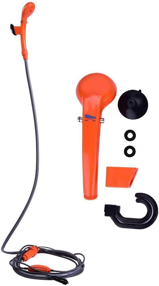 Camping Shower Portable Outdoor Shower Kit 12V Car Plug Vehicle Mounted Shower Kit for Camping Travel, Outdoor Camp Showerhead Kit with Strong Pump, Cable Length: 4.88m/16ft