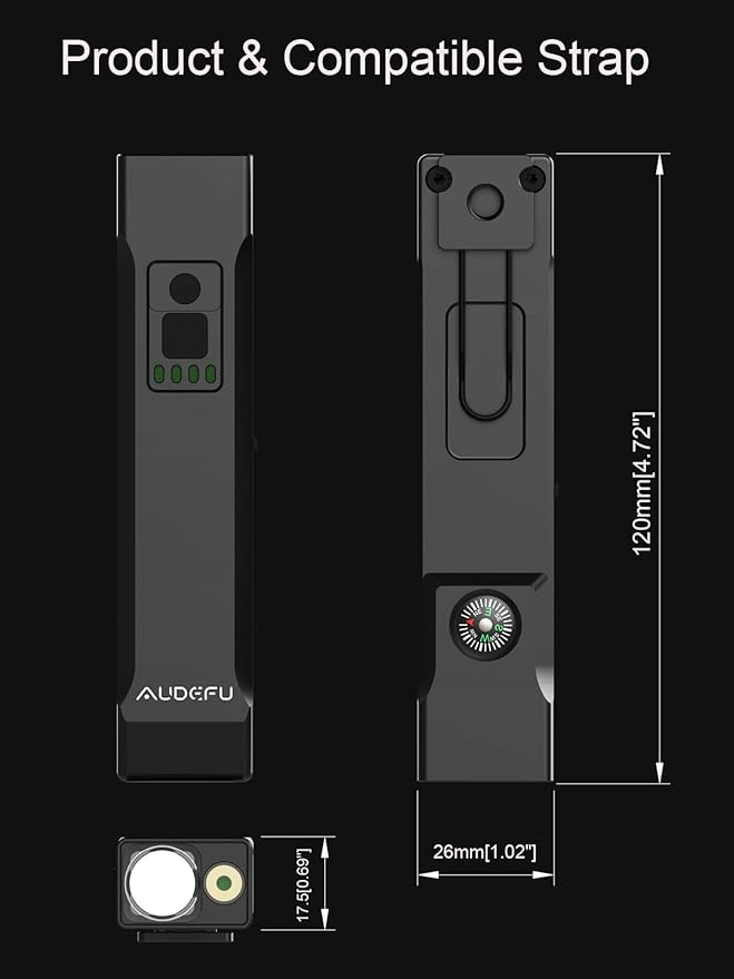 Work Flashlight with Laser Pointer & LED, 1200 Lumens, 5 Modes, Compass, 1/4" Tripod Mount, Cold Shoe, flishlight Pocket Clip – Rechargeable Survival Light for Camping, Hiking, Emergency