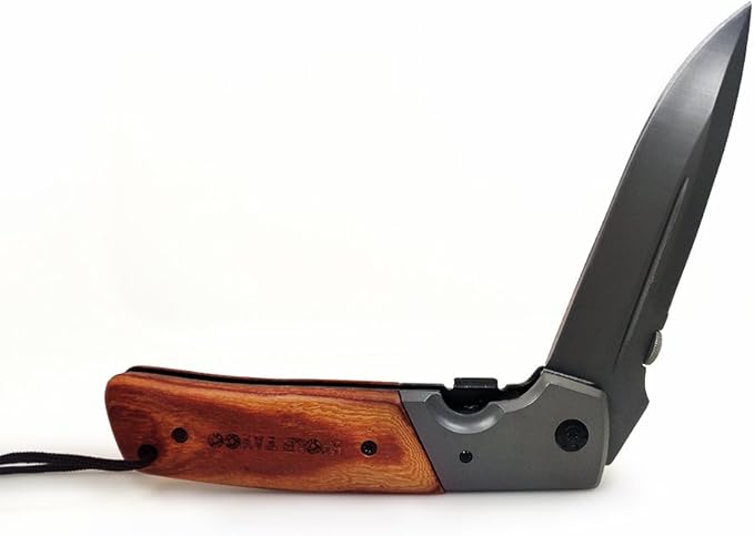 11 Inches Huge Pocket Folding Knife, 4.7 inches Titanium Plated Stainless Steel Large Blade, Red Wood Handle, Tactical Camping Survival Knives With Belt Clip For Men Gift WOLF TATOO