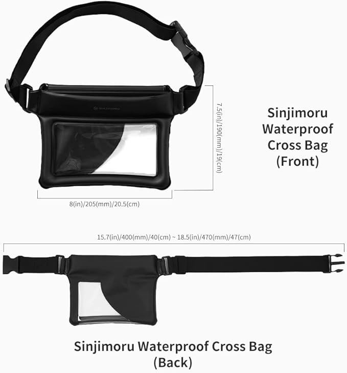 Sinjimoru Clear Waterproof Fanny Pack, Adjustable Strap Floating Crossbody Waist Belt for Swimming Paddling Snorkeling, Lockable Travel Beach Bag - Black