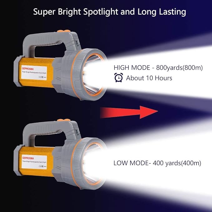 Multi functions Rechargeable Flashlight High Lumens,Handheld Spotlight LED 6000 Lumens Super Bright, Large Battery 10000 Long lasting Powerful Searchlight plus Side Lantern,Home Outdoor