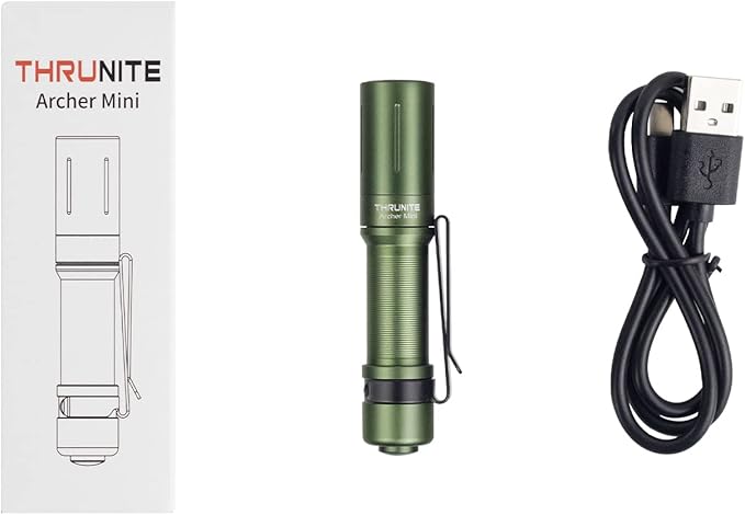 ThruNite EDC Flashlight Archer Mini, 405 Lumens Tail Switch LED Flashlight, USB C Rechargeable Little Pocket Penlight for Camping, Outdoor, and Emergency - Dark Green Cool White