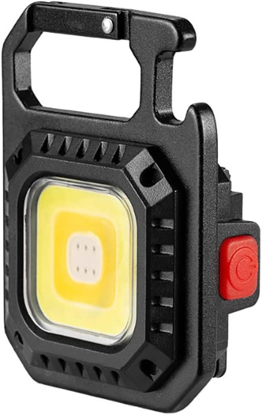 Mini LED Flashlight COB Rechargeable Keychain with 7 Light Modes Portable Pocket Light 500 Lumens Max with Folding Bracket Bottle Opener for Fishing Walking Camping (Type-1)