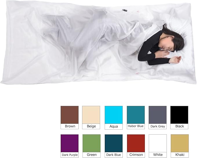 Browint Silk Sleeping Bag Liner, Silk Sleep Sack, Extra Wide 87"x43", Lightweight Travel Sheet for Hotels, More Colors for Option, Reinforced Gussets