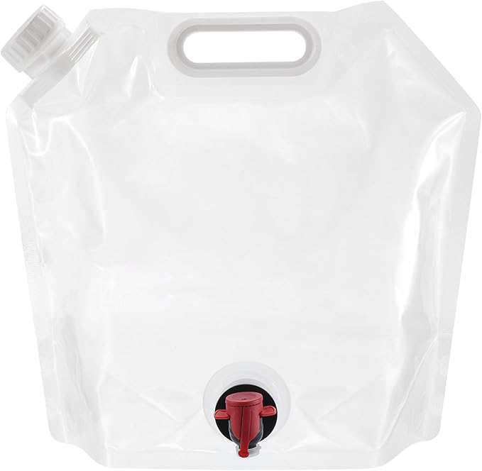 PATIKIL 1.3 Gallon Collapsible Water Container Bag with Spigot, PE Folding Water Jug Carrier for Camping, Hiking, Emergency Water Storage, White