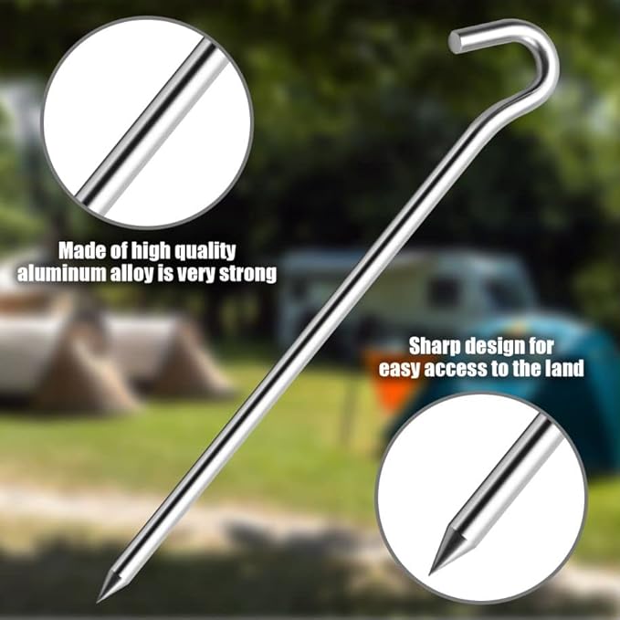 10PCS Aluminum Tent Stakes Pegs with Hooks, Camping Tent Stakes for Outdoor Travel, Professional Ground Stakes for Outdoor Camping, Hard and Light Tent Pegs, Specially Designed for Camping