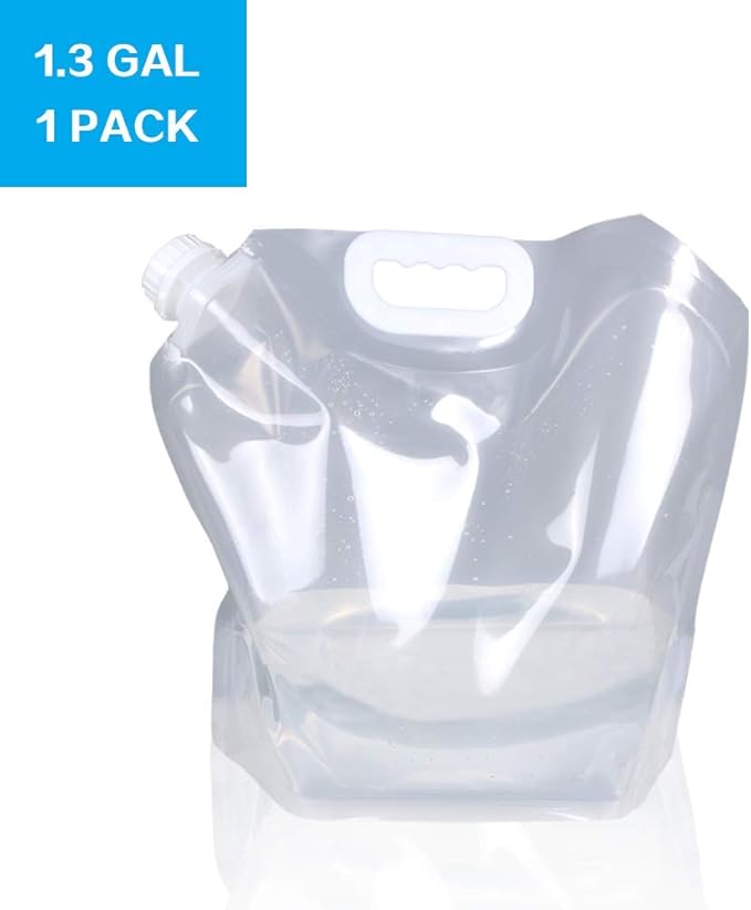 1.3 Gallon /2.6 Gallon Collapsible Water Container Bag, BPA Free Food Grade Clear Plastic Storage Jug for Sport Camping Riding Mountaineer,Freezable,Food Grade (1.3 Gal/5L-10-pack)