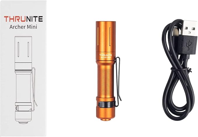 ThruNite EDC Flashlight Archer Mini, 405 Lumens Tail Switch LED Flashlight, USB C Rechargeable Little Pocket Penlight for Camping, Outdoor, and Emergency - Orange Cool White