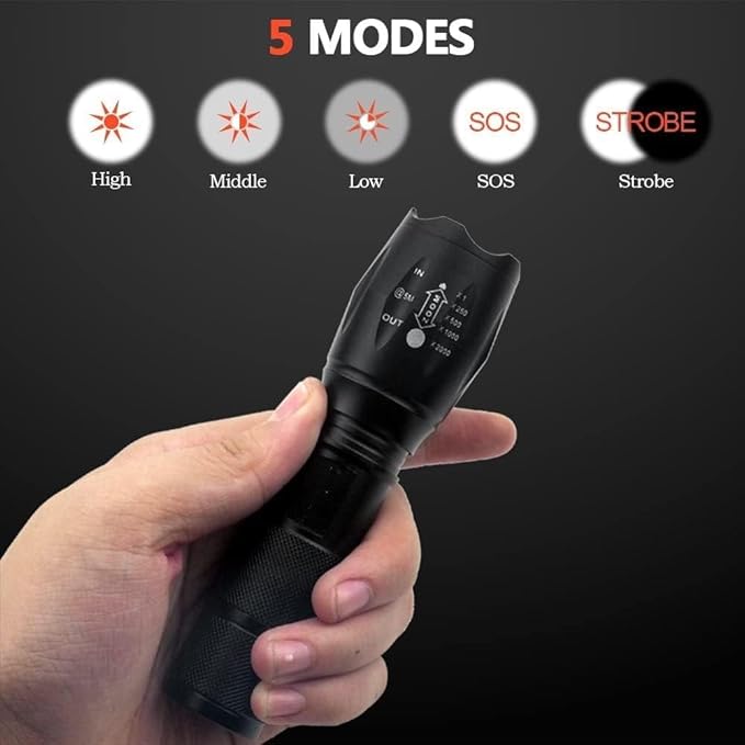 MODOAO LED Flashlight high lumens Waterproof Zoomable Flashlights for Emergencies, 5 Modes Tactical Flash Light for Camping and Home Use(5 Pack)