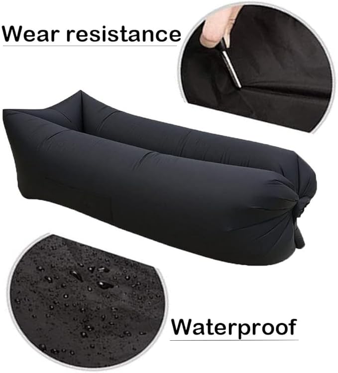 HaiChao Inflatable Lounger Sofa Air Chair Sofa Sleeping Bag Couch Air Sofa Bed for Lakes, Beaches, Garden, Camping (Black)