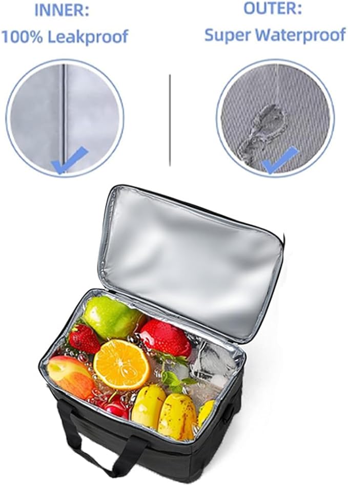 iknoe 33L Large Cooler Bag - Foldable,Waterproof,Leakproof Lunch Bag with Shoulder Strap and Handle,Thick Aluminum Foil Insulation,Multiple Pockets for Lunch,Picnic,Beach,Camping,Travel (Navy blue)