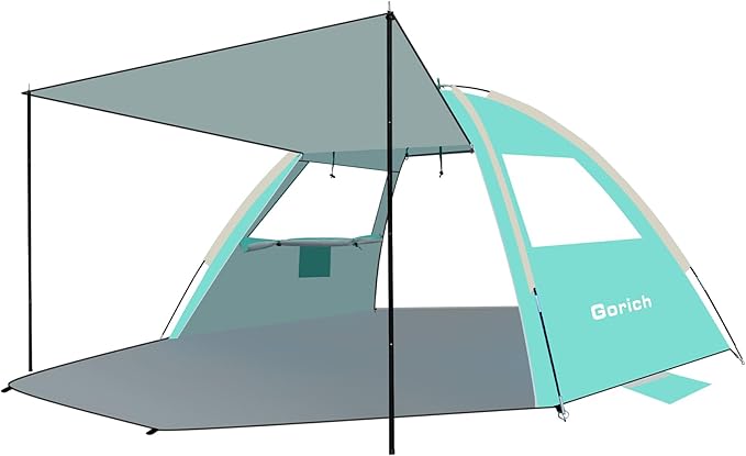 Gorich Beach Tent with Canopy - Easy Setup 3-6 Person Portable Sun Shelter, UPF 50+ UV Protection Sun Shade, Lightweight & Compact Beach Cabana for Family Travel
