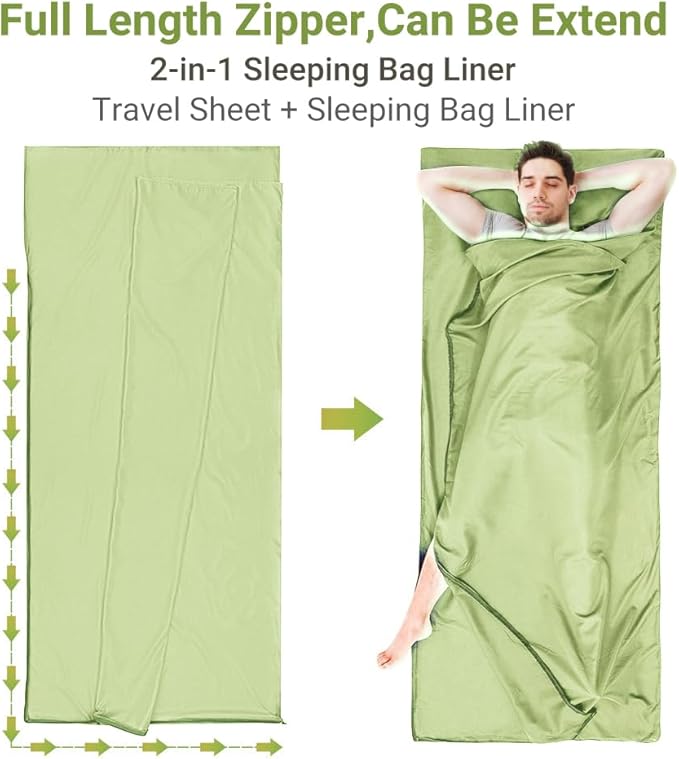 Sleeping Bag Liner,Travel Sheets & Adult Sleep Sack for Backpacking,Hotels & Hostels,Lightweight Single Camping Sleeping Bag Liners for Travel