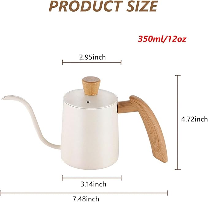 Pour Over Coffee Kettle Gooseneck Tea Pot 304 Stainless Steel Hand Coffee Maker Kettle-Barista Pour Control Design,Wood Handle and Long Narrow Spout Camping Kettle(Color: white,Size:20oz)