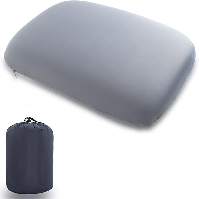 Camping Pillow Small Travel Pillow Memory Foam Bed Soft Neck Pillow Lightweight Easy to Carry Portable Cooling Home Pillow Removable Pillow Cover with Travel Storage Bag (Gray)