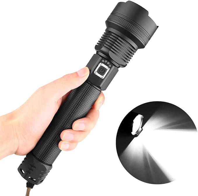 1200000 Lumens High Power Flashlight USB Rechargeable XHP70 Ultra Bright Tactical LED Flashlights,Waterproof Zoomable Heavy Duty Torch Light with 3 Modes for Camping Hiking Emergency