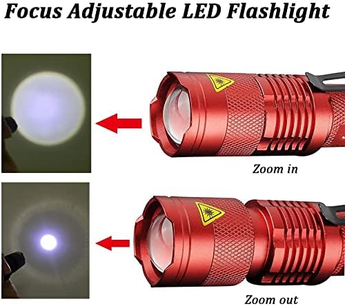 MODOAO 6 Pack Mini Flashlights LED Flashlight 7W 350LM 3 Mode Flashlight Torch Adjustable Focus Zoomable Light,Skid-Proof Design & Waterproof Design (Red)