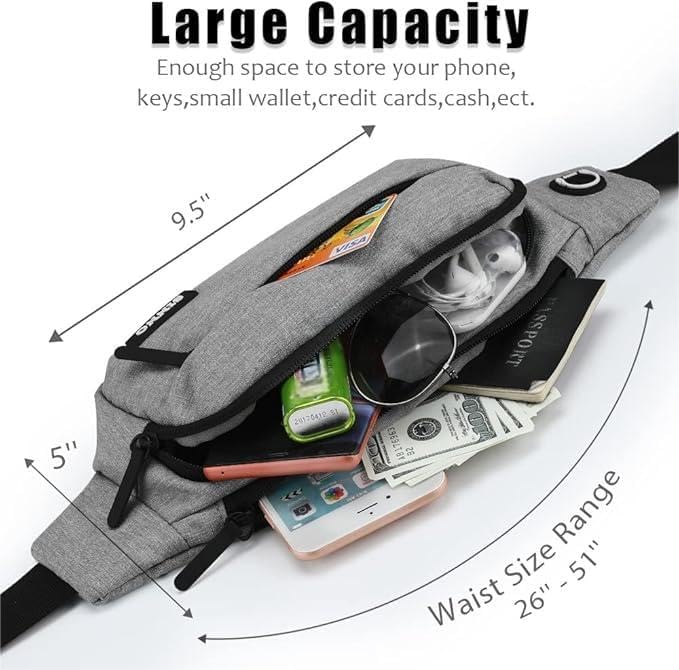 SINNO Large Crossbody Fanny Pack for Women Men Belt Bag With 4-Zipper Pockets for Travel Running Hiking Workout Dog Walking Outdoors Sport Fishing Waist Pack Bag Carrying All Phones