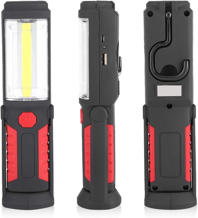 Xinwoer COB LED Flashlight COB Work Light, Rotating Base and Hanging Hook COB Emergency Light, Hiking Household Tool for Camping Emergency Light(red)