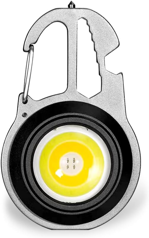 Keychain Flashlight for Camping - Mini Size - Rechargeable Keychain Light Pocket Mate for Keyring, 5 Modes, Multiple Functions (Silver-1)