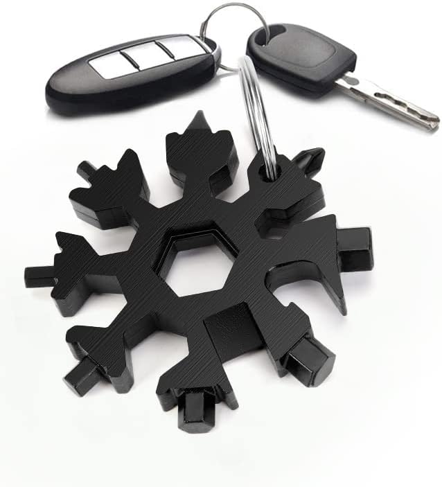 Desuccus 18-in-1 Snowflake Multi Tool, Stainless Steel Snowflake Bottle Opener/Flat Phillips Screwdriver Kit/Wrench, Durable and Portable to Take, Great Christmas Gift(Standard, Black)
