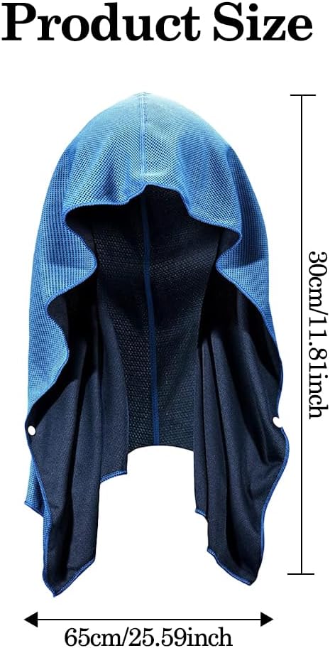 EMVANV Cooling Hoodie Towel,UV Sun Protection Breathable Soft Instant Cool Quick Dry Sweat Towel for Sport Workout Camping Cycling for Hot Weather(Light Blue)