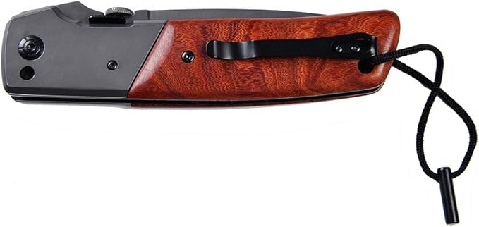 11 Inches Huge Pocket Folding Knife, 4.7 inches Titanium Plated Stainless Steel Large Blade, Red Wood Handle, Tactical Camping Survival Knives With Belt Clip For Men Gift WOLF TATOO
