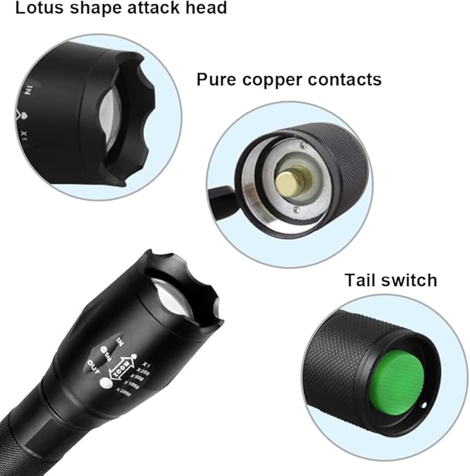 LED Adjustable Focus Flashlight, High Lumens Flash Light, Battery Powered, Portable, Waterproof, Multifunctional, Flashlight for Emergencies, Camping, Travel, Hiking, Car, Home