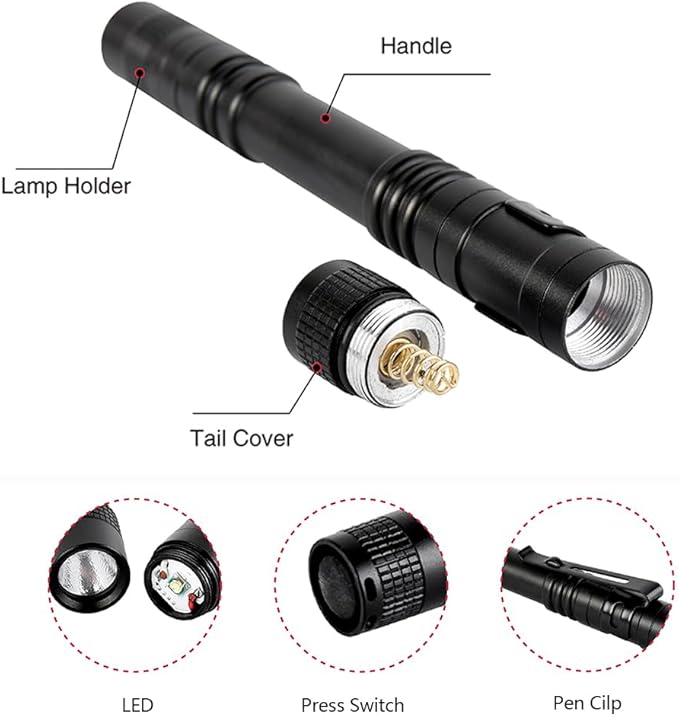 10 Pieces Mini Small LED Flashlight Handheld Pen Light Flashlights with Clip Led Pen Pocket Light Torch for Camping Outdoor Home