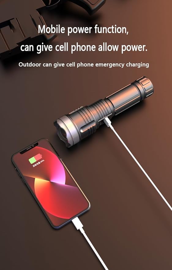 Rechargeable High Brightness Flashlight, 900000LM Powerful Tactical Flashlight, 5 Modes Adjustable Portable LCD Flashlight, Waterproof, Handheld Flash, for Emergencies, Hiking,Camping.