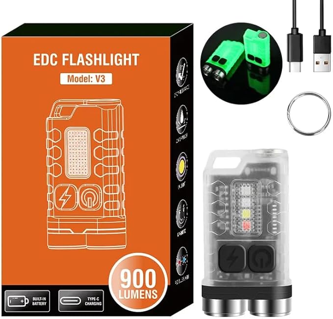Mini Flashlight, 900 High Lumen Keychain EDC Flashlight, Super Bright Pocket USB Rechargeable Small Tactical Handheld LED Flash Light with Magnetic Waterproof for Camping, Hiking, Emergencies